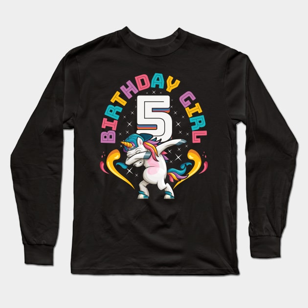 Dabbing Unicorn Birthday Girl 5 Years Old Long Sleeve T-Shirt by aneisha